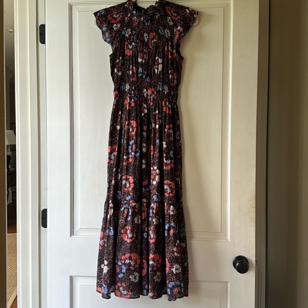 New Without Tag Floral Printed Cotton Dress With Smocking Detail By Cleobella